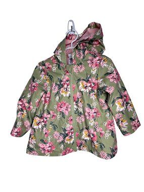 Little Me Girls 24M Green Pink Floral Hooded Jacket Zip Front Spring Coat Garden